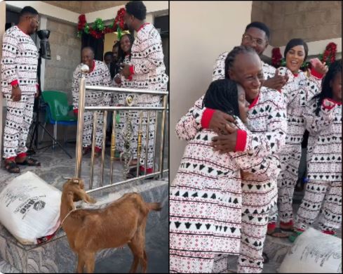 Ada Kirikiri Gifts Patience Ozokwor a Goat And Bag of Rice as Christmas Gift