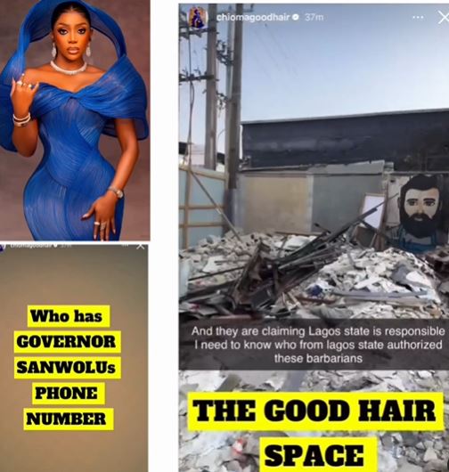 Hair Entrepreneur, Chioma Ikokwu, Calls Out Lagos Govt Officials For Allegedly Trying To Steal Her Things While Demolishing Her Office Space