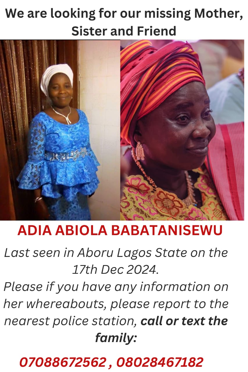 Family Of 54-Year-Old Woman, Adiat Abiola Babatanisewu Declares Her Missing