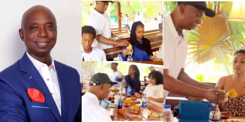 Reactions As Ned Nwoko Treats Only Regina, Children to Family Lunch