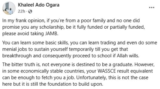 If You Are From A Poor Family And No One Promised You Any Scholarship, Please Avoid Taking JAMB