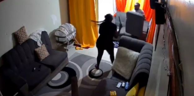 CCTV Captures Moment A Dance Between A Kenyan Couple And Their Children Turns Violent As Wife Pulls Knife And Attacks Husband (Video)