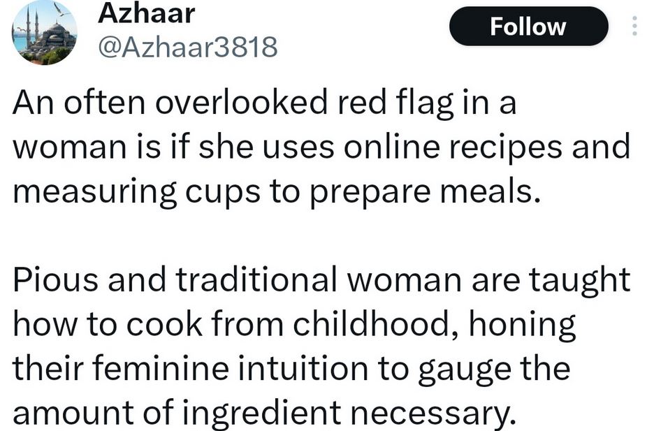 A Woman Using Online Recipes To Cook Is Red Flag, It Means Her Family Didn’t Provide Her With Right Upbringing – Man Says