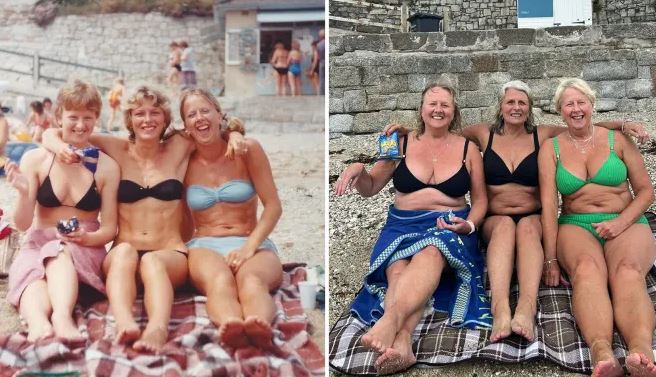 Three Sisters Recreate Photo Of Pose At The Beach 40 years Later