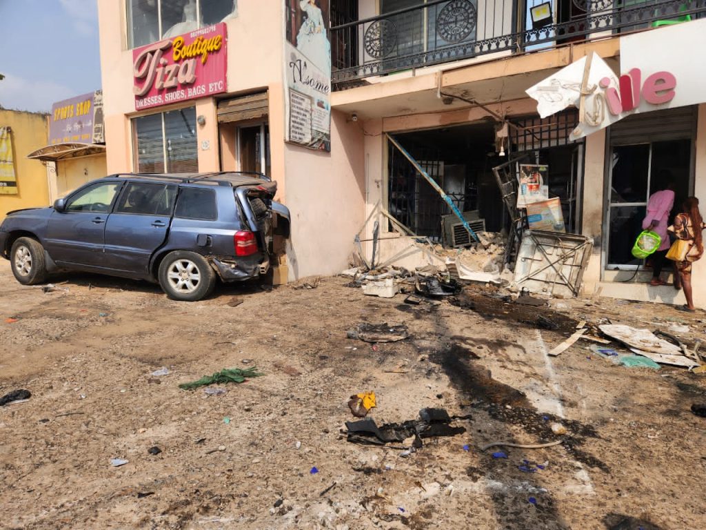 Motorcyclist Killed As Car Rams Into Pharmacy In Ibadan (Photos)