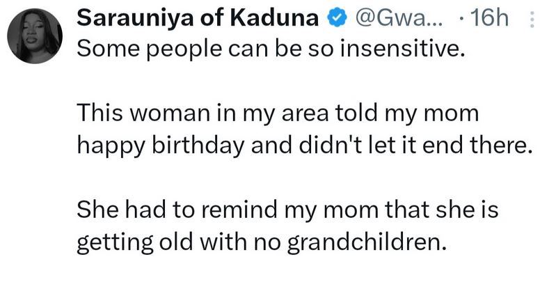 Lady Shares Response Her Mother Gave To A Woman Who Tried To Shame Her For Not Having Grandchildren Yet