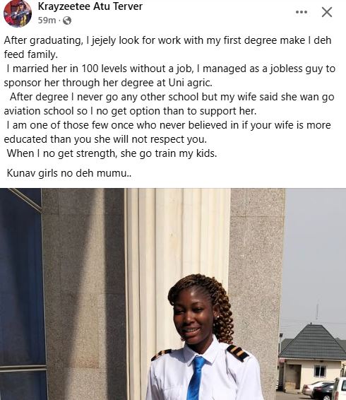 Nigerian Man Who Sponsored His Wife In University Supports Her As She Goes To Aviation School