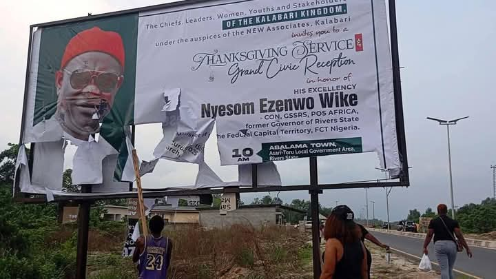 Angry Ijaw Women Destroy Wike’s Billboards In Kalabari Protest